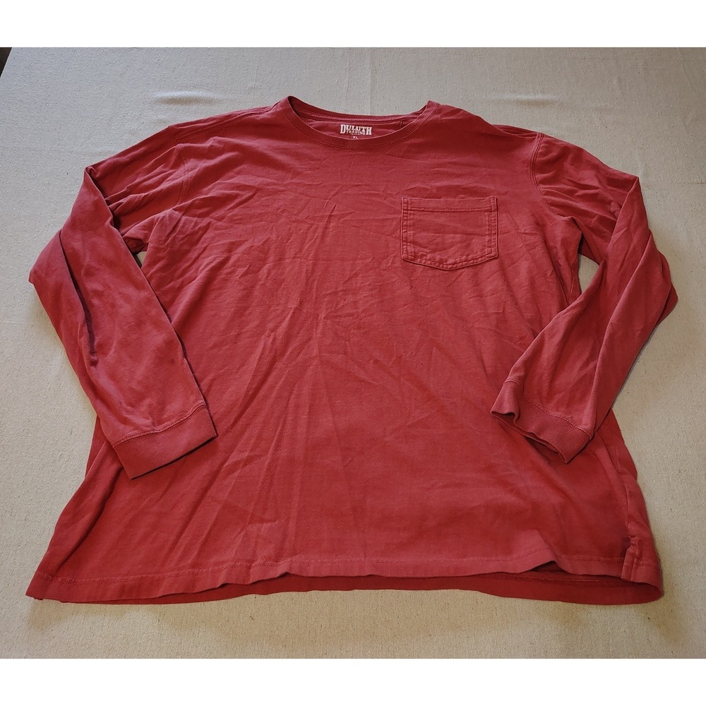 Duluth Trading Co Men XL Red Relaxed Fit Longtail T Long Sleeve Pocket T-Shirt V